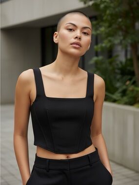 Divided Black Square-Neck Corset Crop Top Size XS